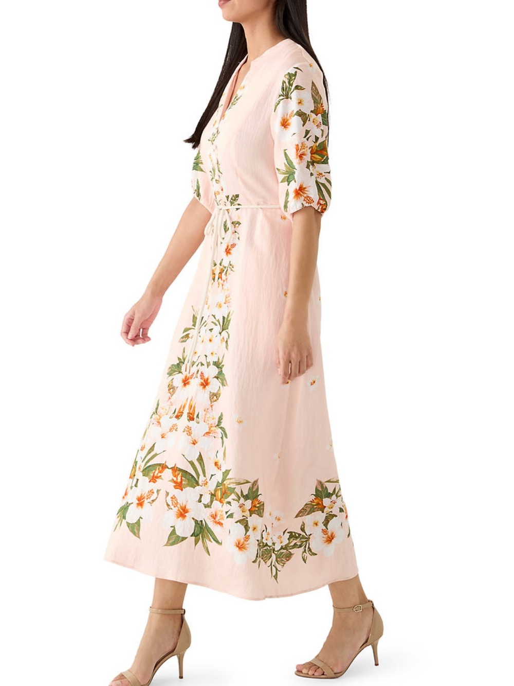 Maison Tara Blush Pink Floral Maxi Dress with Tie Waist - Picture 3 of 7